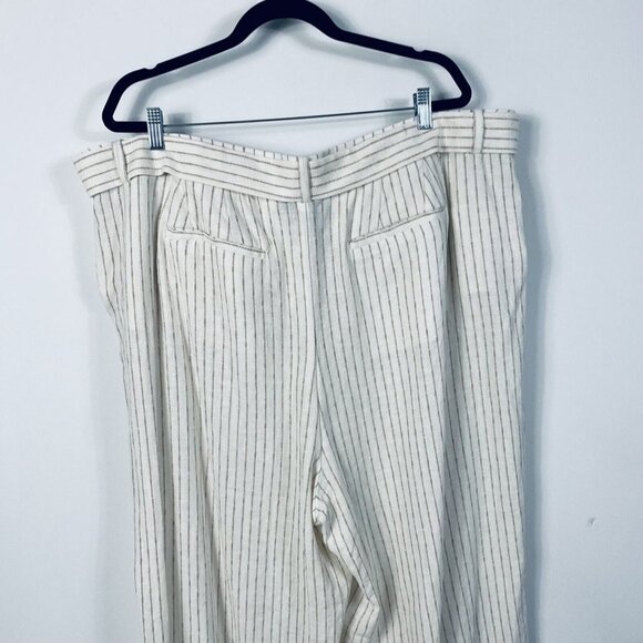 Lane Bryant Linen Blend Wide-Leg Cream & Brown Pinstripe Belted Pants Size 24 - Picture 9 of 11